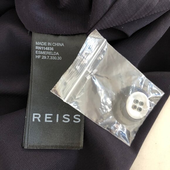 Reiss Esmerelda-Coco Moon Print Deep V Nk Mini Dress Navy Burnt Org Tan Sz 6 NWT - Picture 15 of 16